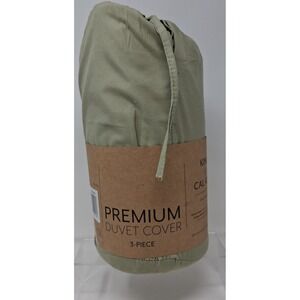 Premium King Cal King Duvet Cover Set 3pc Sage Green Microfiber Hypoallergenic